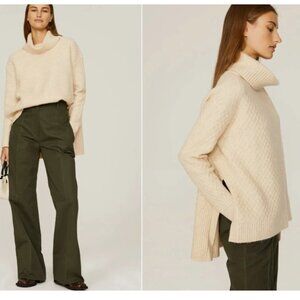 Adam Lippes Marled Turtleneck Sweater Chunky Knit Textured Ivory Soft